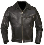 Men's Classic Horsehide Black Racer Motorcycle Leather Jacket with Spread Collar