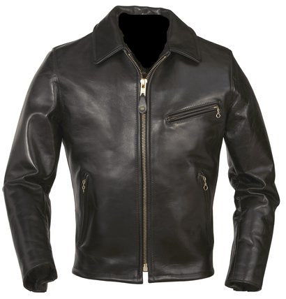 Men's Classic Horsehide Black Racer Motorcycle Leather Jacket with Spread Collar