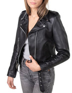 Women's Cropped in Lambskin Leather Jacket