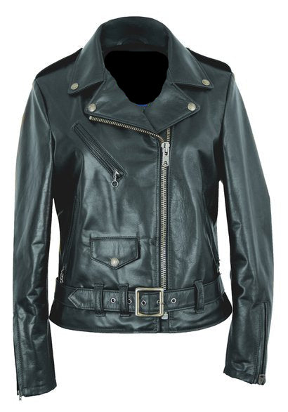 Women's 23 Waxy Natural Grain Cowhide Asymmetrical Leather Jacket