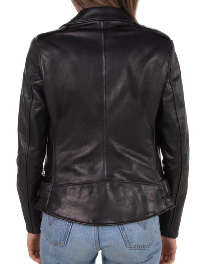 Women's 23 Waxy Natural Grain Cowhide Asymmetrical Leather Jacket