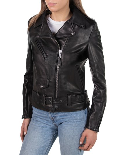 Women's 23 Waxy Natural Grain Cowhide Asymmetrical Leather Jacket