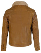 Men's Buffalo Leather Trucker Jacket with Sheepskin Collar