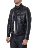 Men's Classic Racer Black Leather Motorcycle Jacket in Horsehide